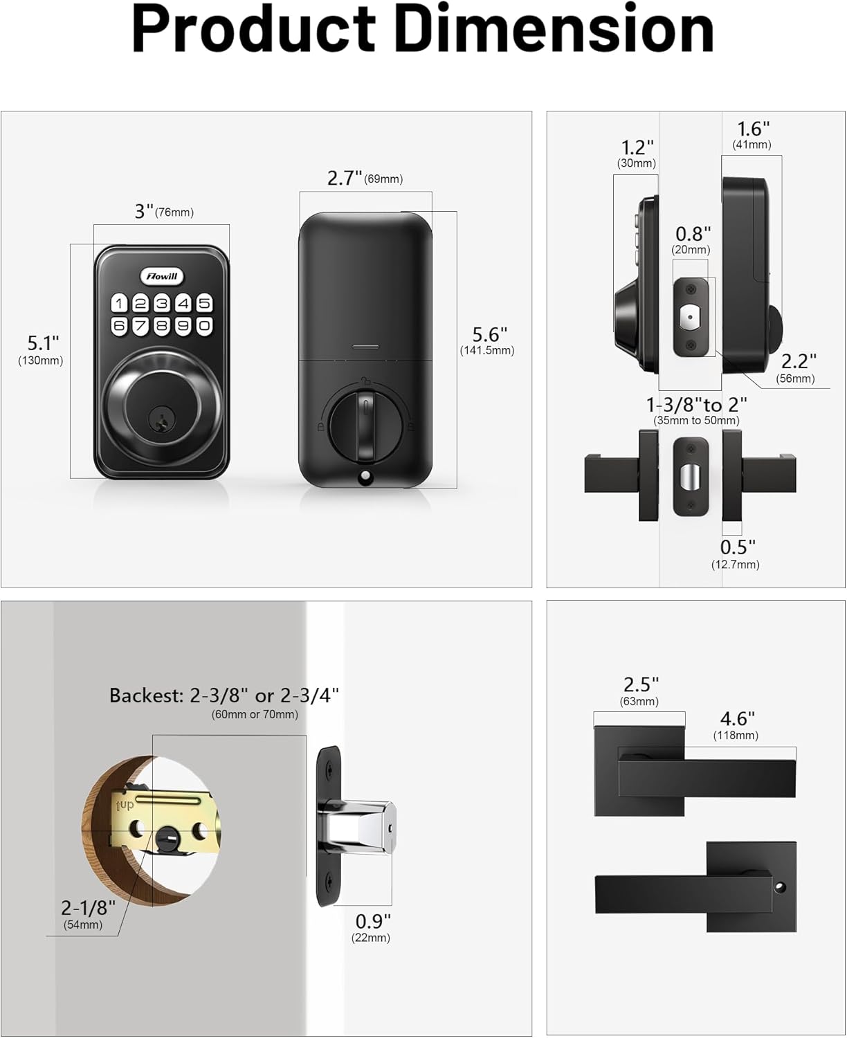 Zowill DK01-L Keyless Entry Door Lock with 2 Lever Handles, Zowill Electronic Keypad Deadbolt, Auto-Locking, Anti-Peeping Password, Digital Code Door Lock, Front Door Handle Sets