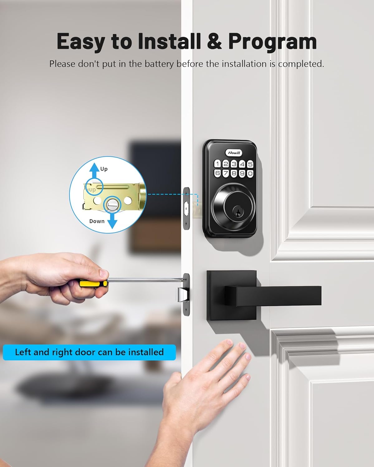 Zowill DK01-L Keyless Entry Door Lock with 2 Lever Handles, Zowill Electronic Keypad Deadbolt, Auto-Locking, Anti-Peeping Password, Digital Code Door Lock, Front Door Handle Sets