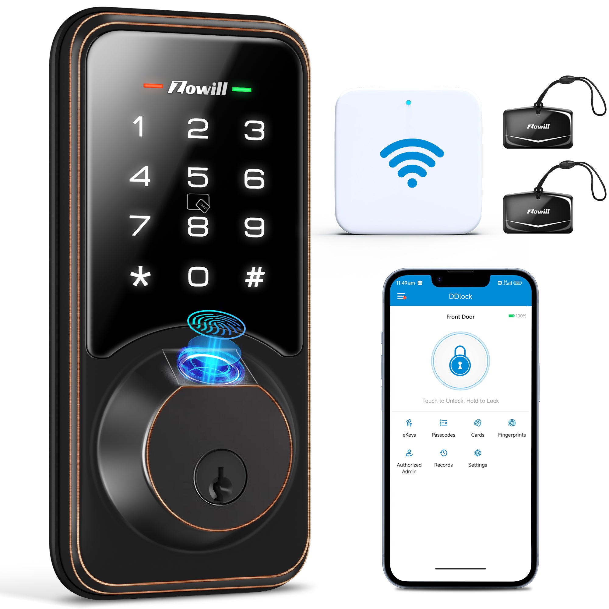 Zowill Fingerprint Door Lock with APP  Voice Control (Gateway Include –  zowill