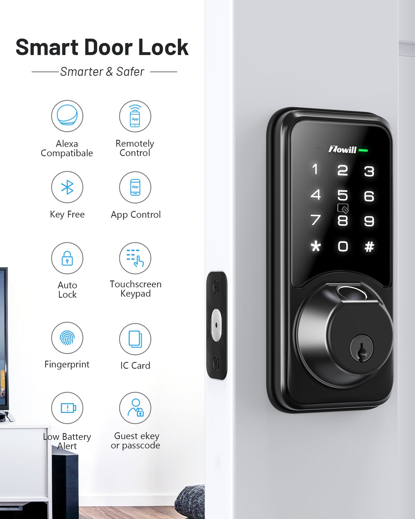 Zowill Fingerprint Door Lock with APP & Voice Control (Gateway Included)   DK07-G