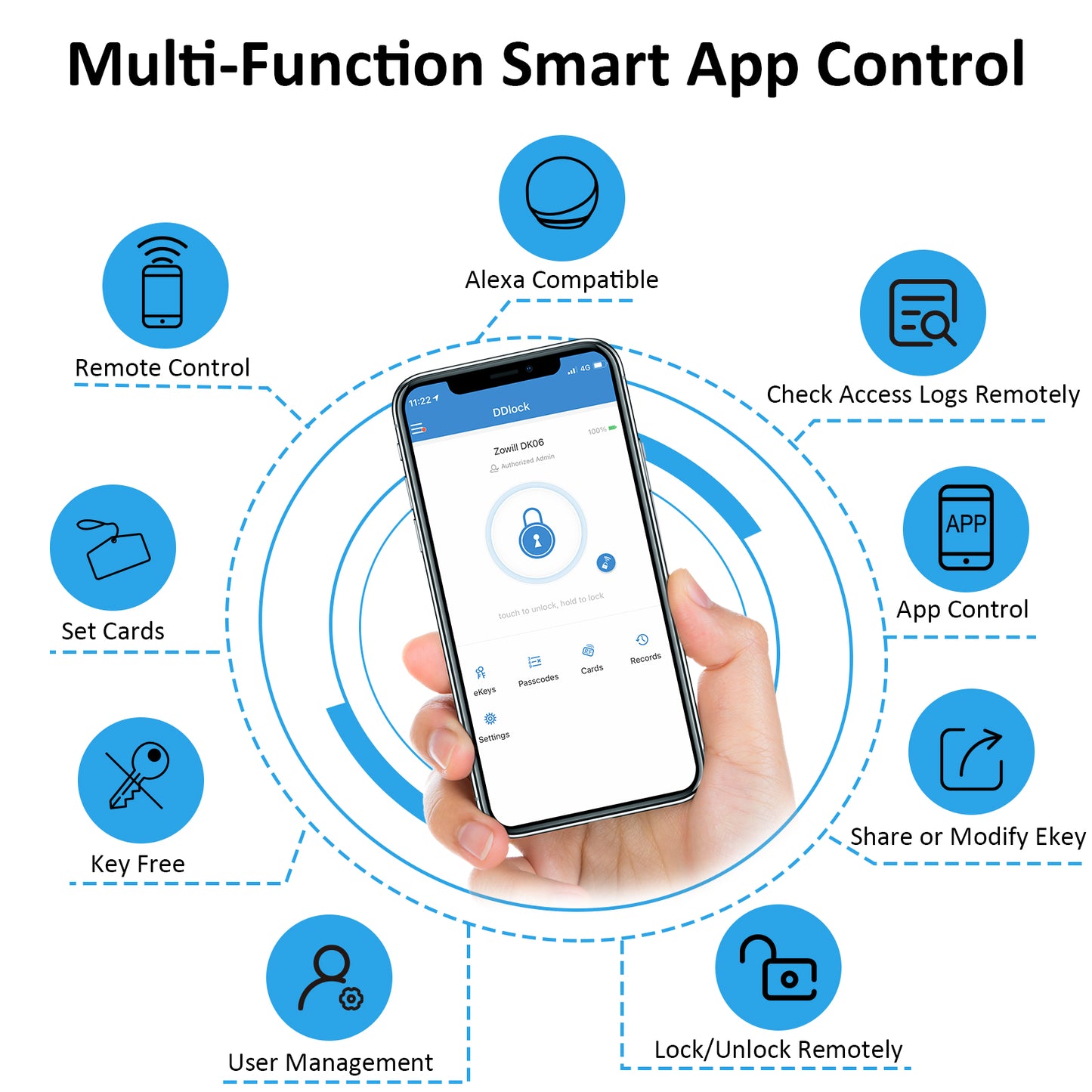 Zowill DK06G WiFi Smart Lock, with Remotely Control, Touchscreen Keypads, App Control, with Remotely Control, Touchscreen Keypads, App Control,