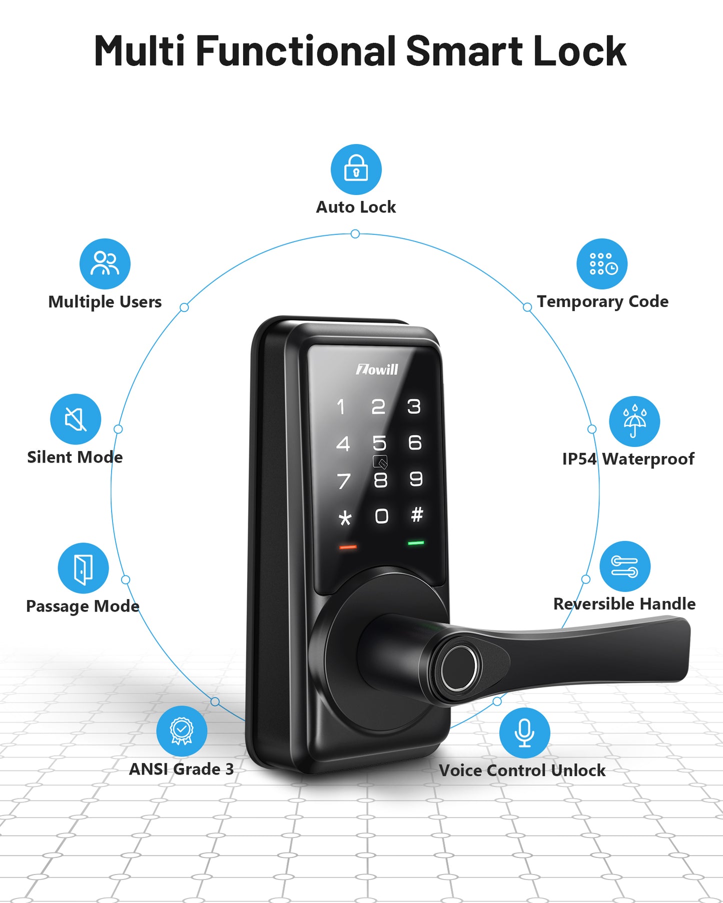 Smart Lock, Zowill 7-in-1 Fingerprint Door Lock, DK09