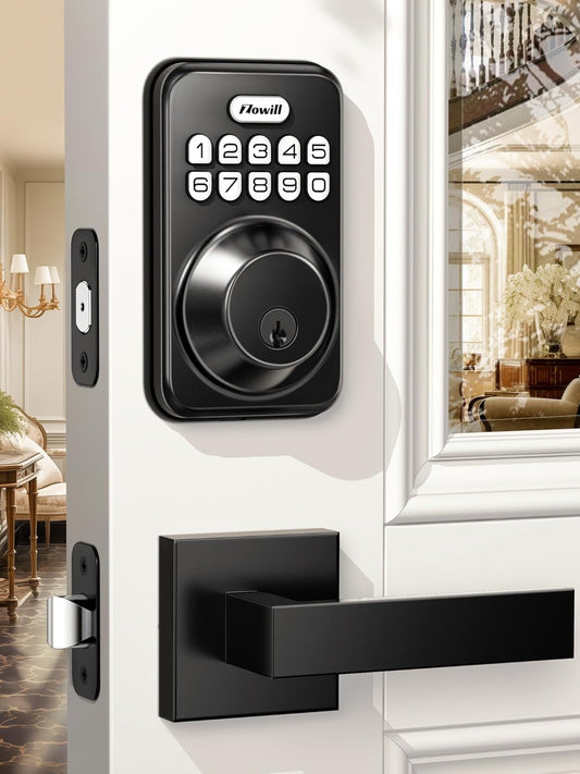 Zowill DK01-L Keyless Entry Door Lock with 2 Lever Handles, Zowill Electronic Keypad Deadbolt, Auto-Locking, Anti-Peeping Password, Digital Code Door Lock, Front Door Handle Sets
