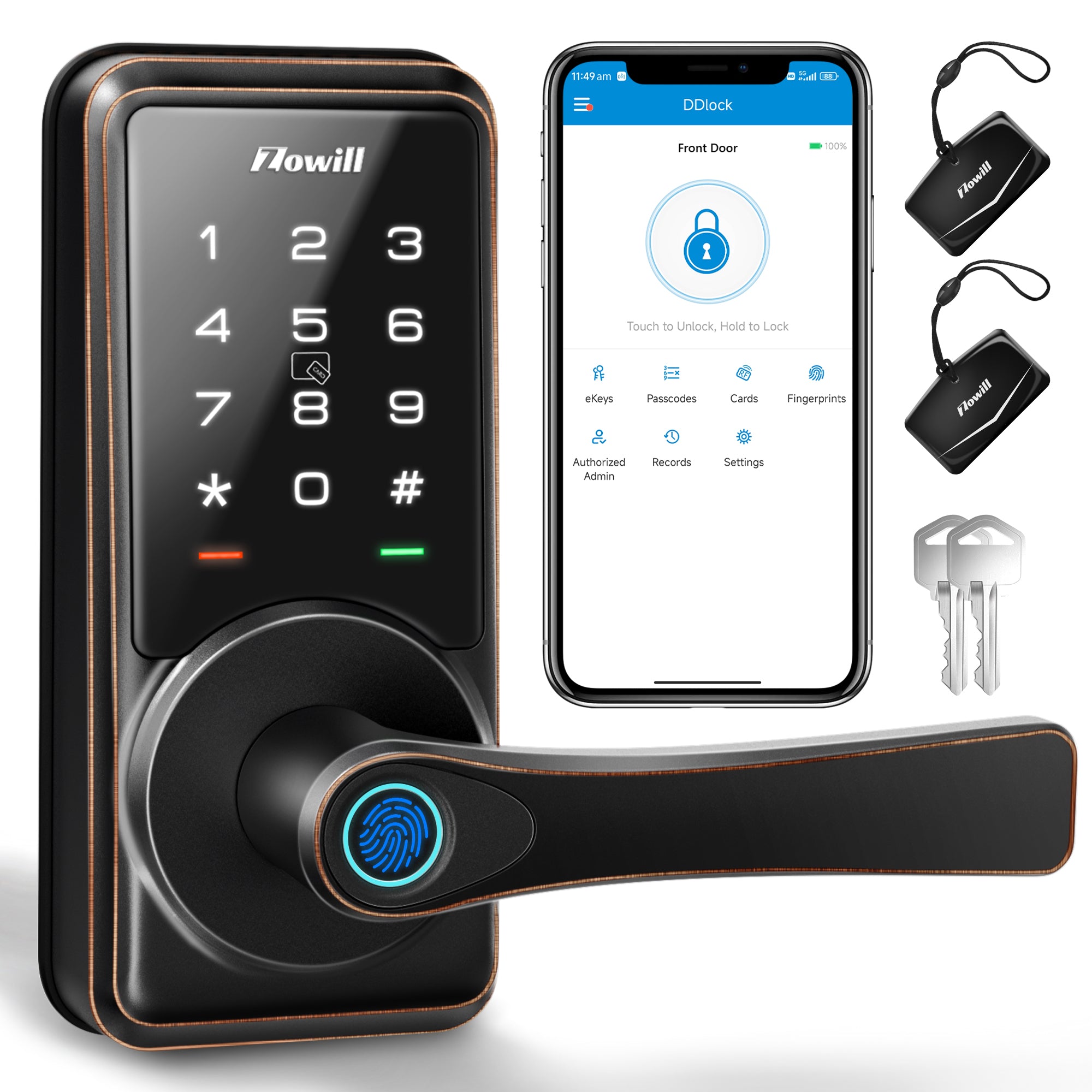 Smart Lock, Zowill 7-in-1 Fingerprint Door Lock, DK09