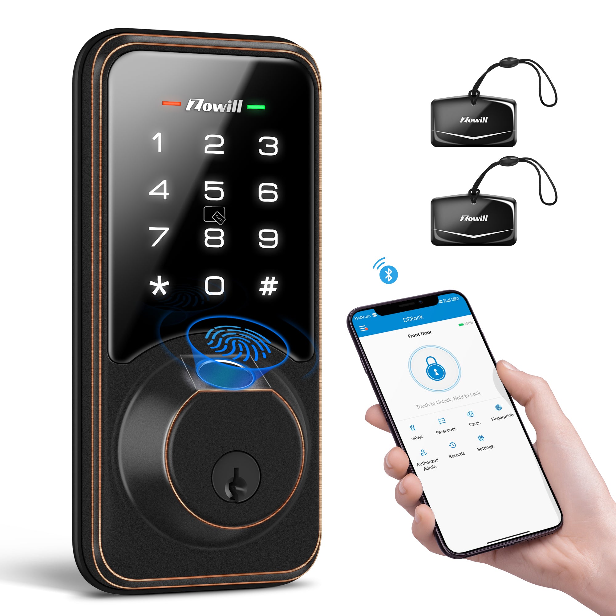 Zowill 6-in-1 Smart Door Lock for Front Door, Fingerprint Door Lock DK07
