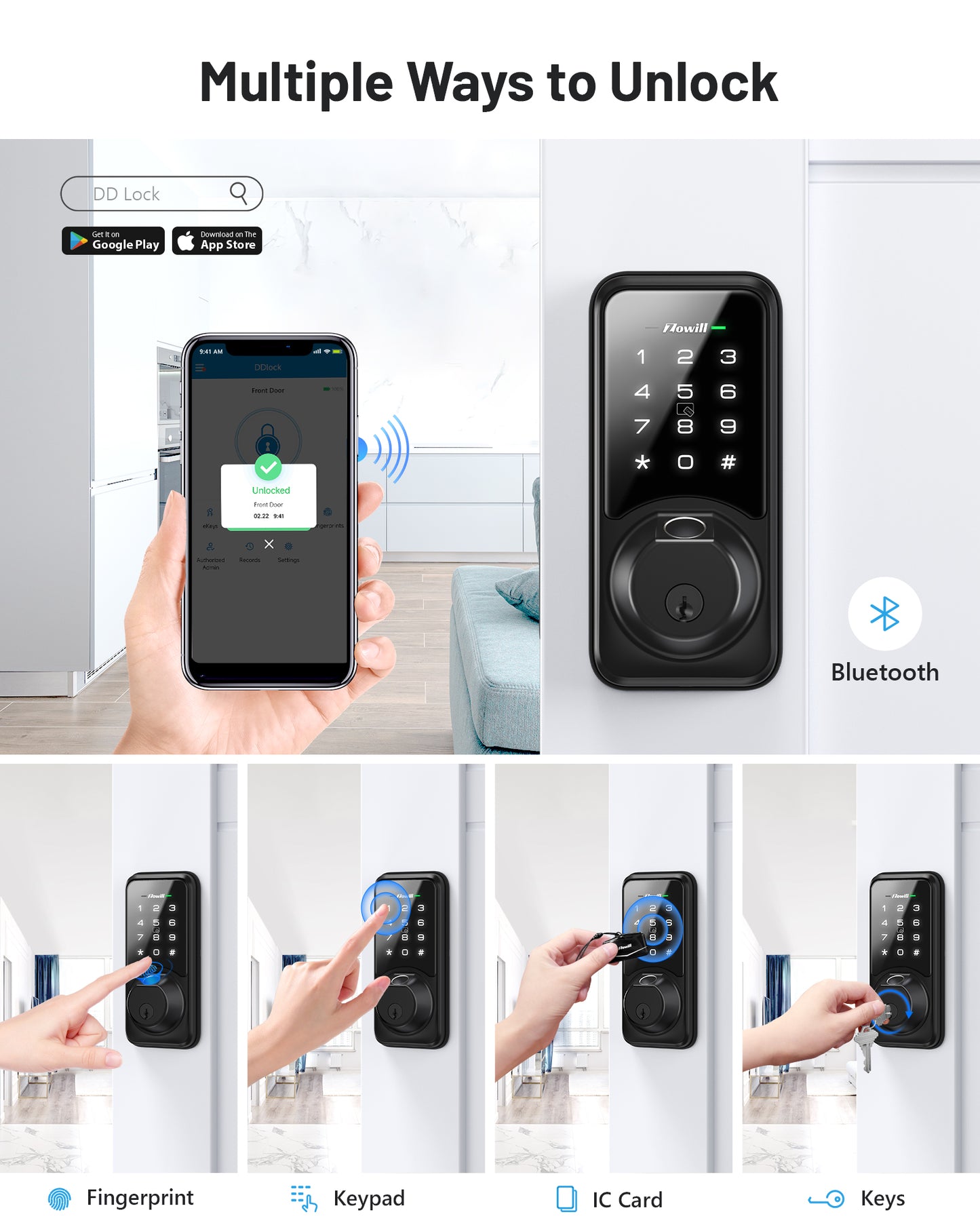 Zowill 6-in-1 Smart Door Lock for Front Door, Fingerprint Door Lock DK07