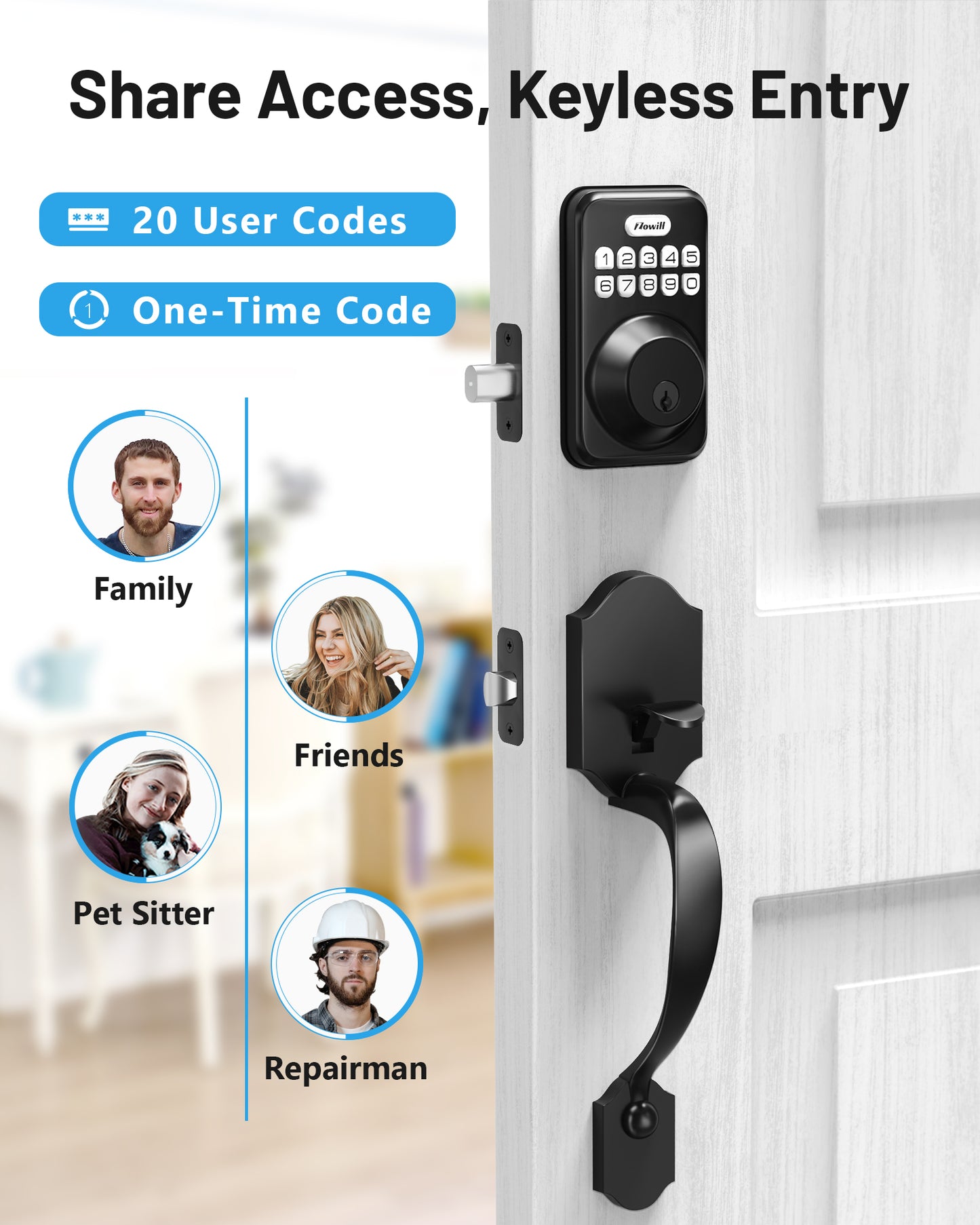 Zowill Keypad Digital Deadbolt with Handle Sets DK01-H