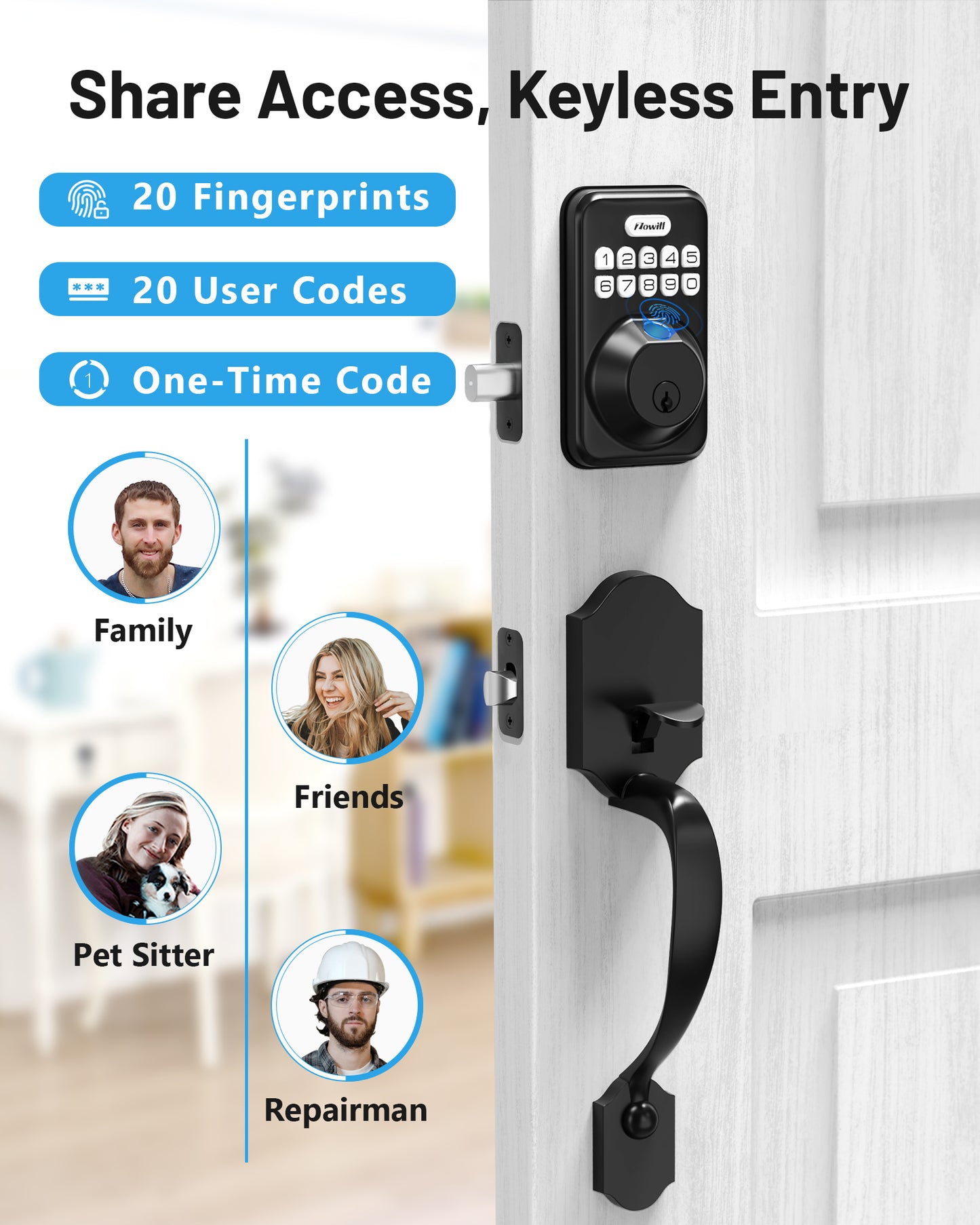 Zowill Fingerprint Keypad Digital Deadbolt with Handle Sets DK02A-H