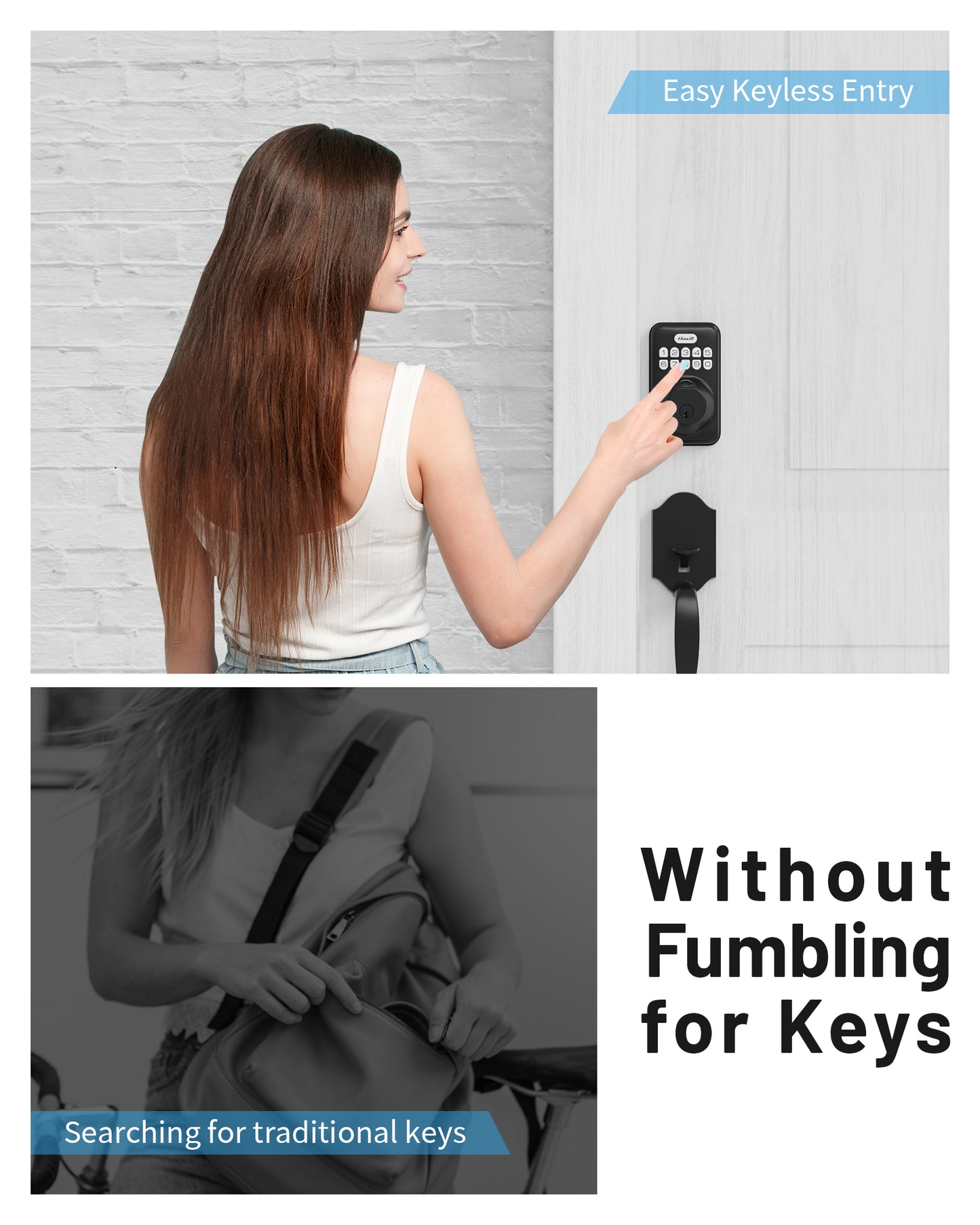 Zowill Fingerprint Keypad Digital Deadbolt with Handle Sets DK02A-H