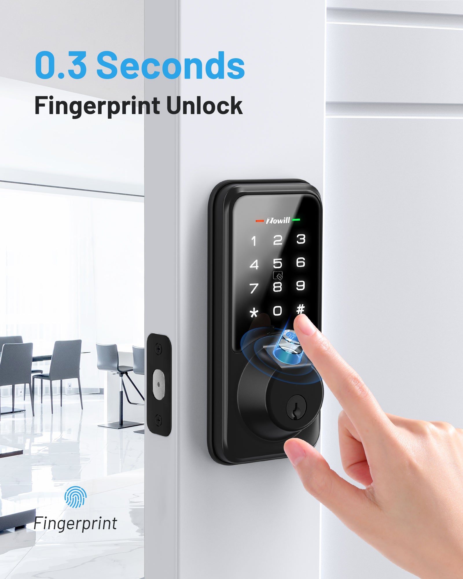Zowill 6-in-1 Smart Door Lock for Front Door, Fingerprint Door